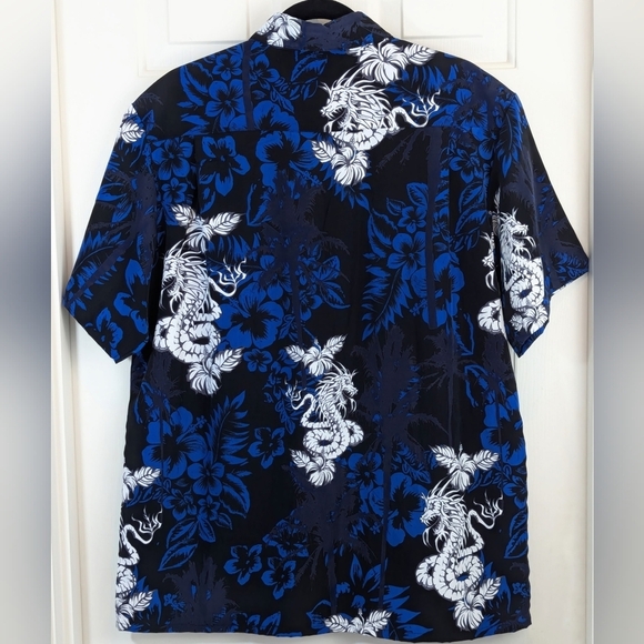 Extreme Gear Men's Blue Graphic Dragon Hawaiian Floral Button Shirt Size Medium - Picture 2 of 5